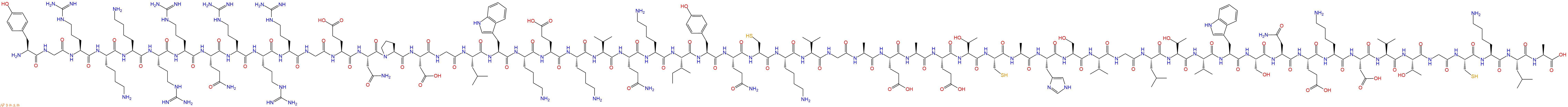 专肽生物产品H2N-Tyr-Gly-Arg-Lys-Lys-Arg-Arg-Gln-Arg-Arg-Arg-Gly-Glu-Asn-Pro-Asp-Gly-Leu-Trp-Lys-Glu-Lys-Val-Gln-Lys-Ile-Tyr-Gln-Cys-Lys-Val-Gly-Ala-Glu-Ala-Glu-Thr-Cys-Ala-His-Ser-Val-Gly-Leu-Thr-Val-Trp-Ser-Asn-Glu-Lys-Asp-Val-Thr-Gly-Cys-Lys-Leu-Ala-OH