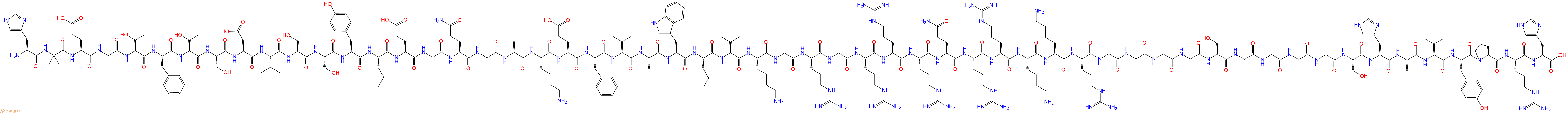 专肽生物产品H2N-His-Aib-Glu-Gly-Thr-Phe-Thr-Ser-Asp-Val-Ser-Ser-Tyr-Leu-Glu-Gly-Gln-Ala-Ala-Lys-Glu-Phe-Ile-Ala-Trp-Leu-Val-Lys-Gly-Arg-Gly-Arg-Arg-Arg-Gln-Arg-Arg-Lys-Lys-Arg-Gly-Gly-Gly-Gly-Ser-Gly-Gly-Gly-Gly-Ser-His-Ala-Ile-Tyr-Pro-Arg-His-OH