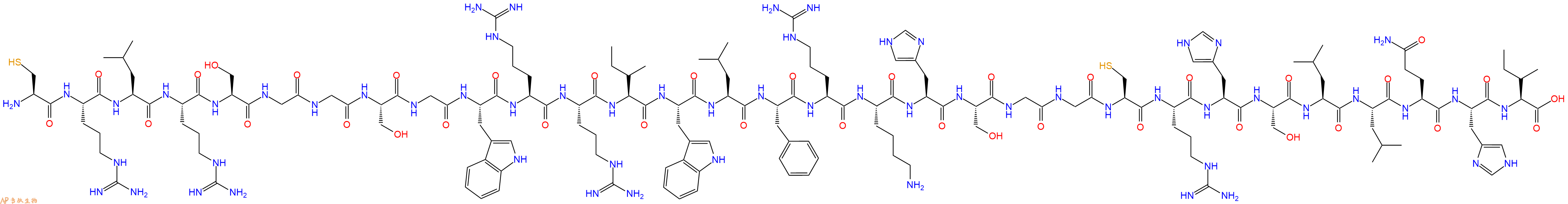 专肽生物产品H2N-Cys-Arg-Leu-Arg-Ser-Gly-Gly-Ser-Gly-Trp-Arg-Arg-Ile-Trp-Leu-Phe-Arg-Lys-His-Ser-Gly-Gly-Cys-Arg-His-Ser-Leu-Leu-Gln-His-Ile-OH