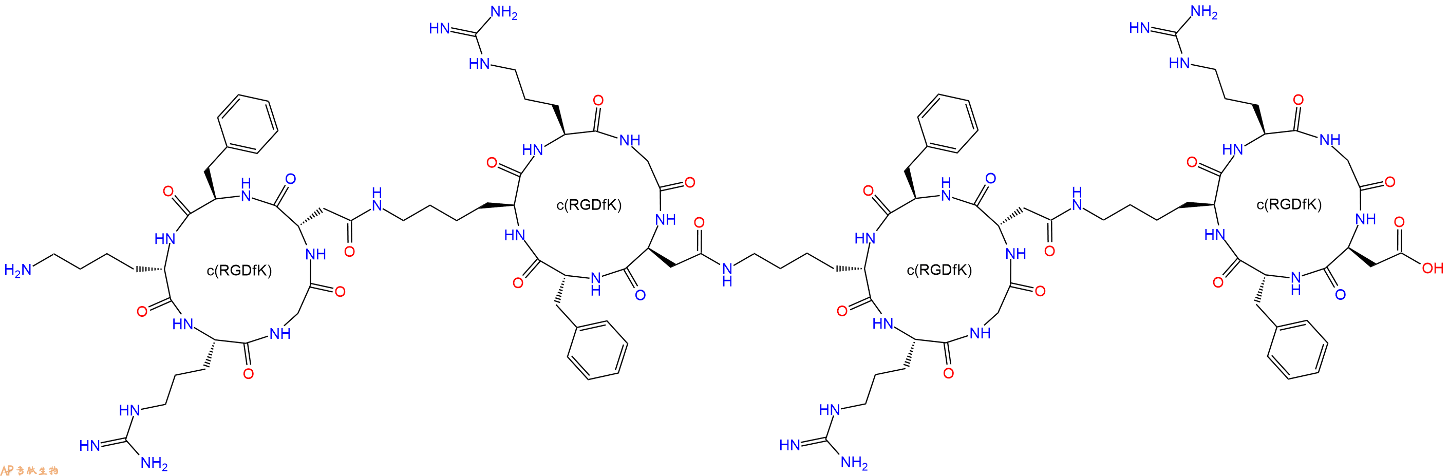 专肽生物产品H2N-c(RGDfK)-c(RGDfK)-c(RGDfK)-c(RGDfK)-OH