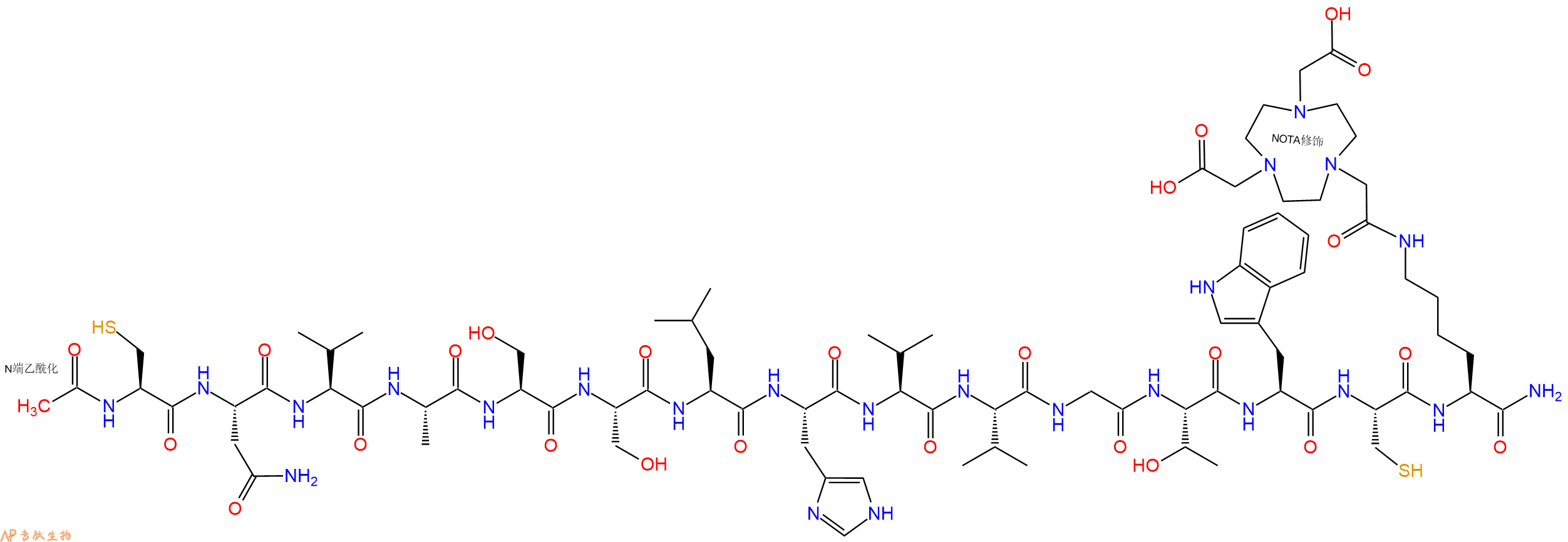 专肽生物产品Ac-Cys-Asn-Val-Ala-Ser-Ser-Leu-His-Val-Val-Gly-Thr-Trp-Cys-Lys(NOTA)-CONH2