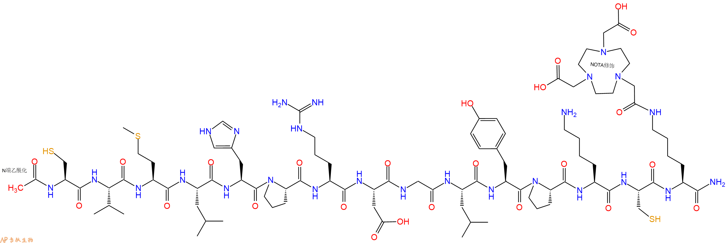 专肽生物产品Ac-Cys-Val-Met-Leu-His-Pro-Arg-Asp-Gly-Leu-Tyr-Pro-Lys-Cys-Lys(NOTA)-CONH2