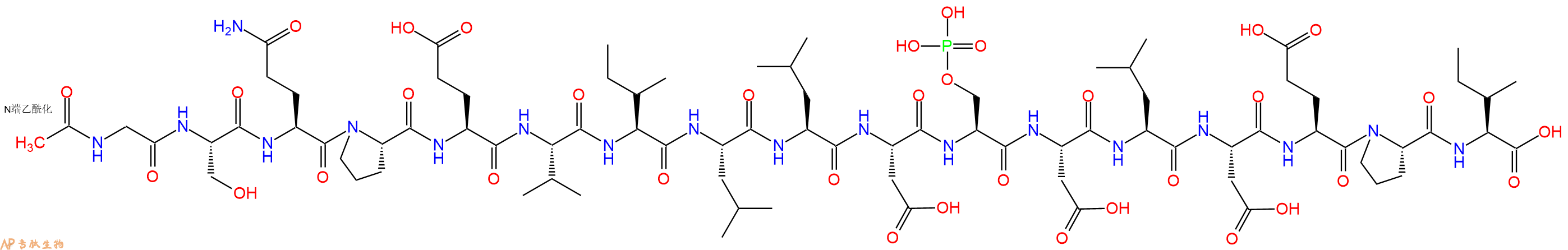 专肽生物产品Ac-Gly-Ser-Gln-Pro-Glu-Val-Ile-Leu-Leu-Asp-Ser(PO3H2)-Asp-Leu-Asp-Glu-Pro-Ile-OH