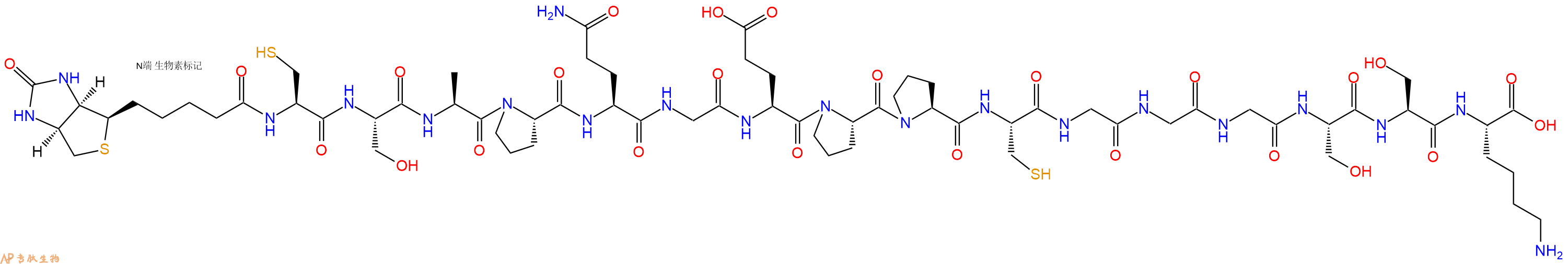 专肽生物产品Biotinyl-Cys-Ser-Ala-Pro-Gln-Gly-Glu-Pro-Pro-Cys-Gly-Gly-Gly-Ser-Ser-Lys-OH