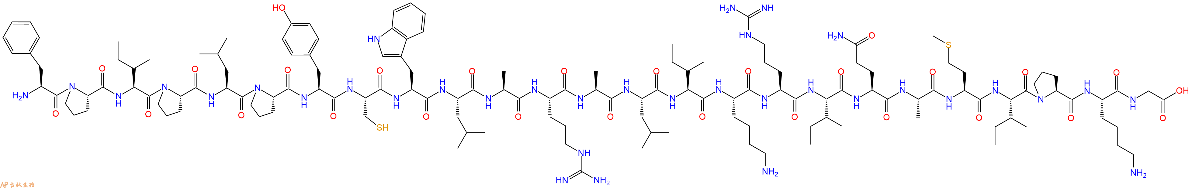 专肽生物产品H2N-Phe-Pro-Ile-Pro-Leu-Pro-Tyr-Cys-Trp-Leu-Ala-Arg-Ala-Leu-Ile-Lys-Arg-Ile-Gln-Ala-Met-Ile-Pro-Lys-Gly-OH