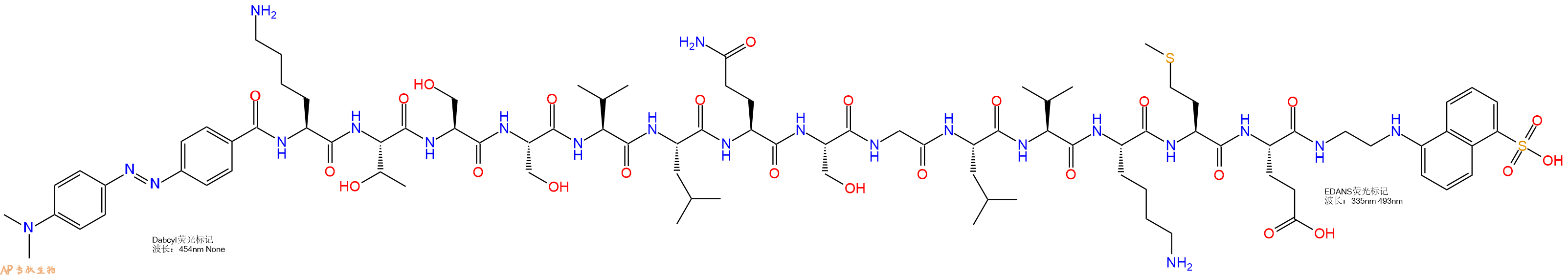 专肽生物产品DABCYL-Lys-Thr-Ser-Ser-Val-Leu-Gln-Ser-Gly-Leu-Val-Lys-Met-Glu-EDANS