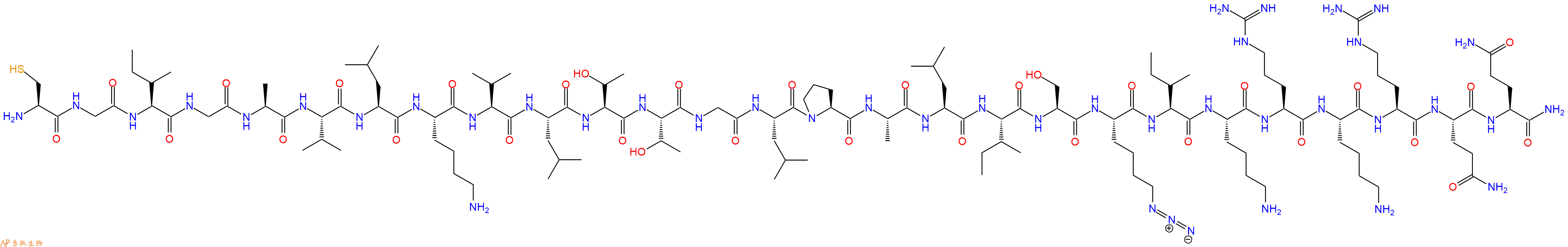 专肽生物产品H2N-Cys-Gly-Ile-Gly-Ala-Val-Leu-Lys-Val-Leu-Thr-Thr-Gly-Leu-Pro-Ala-Leu-Ile-Ser-Lys(N3)-Ile-Lys-Arg-Lys-Arg-Gln-Gln-CONH2