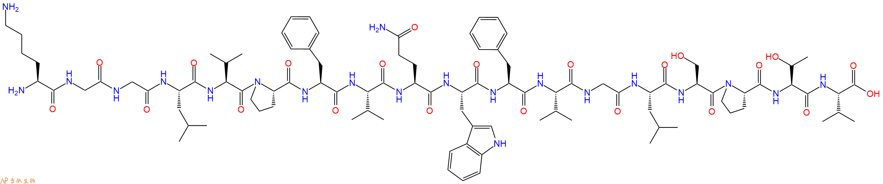 专肽生物产品H2N-Lys-Gly-Gly-Leu-Val-Pro-Phe-Val-Gln-Trp-Phe-Val-Gly-Leu-Ser-Pro-Thr-Val-OH