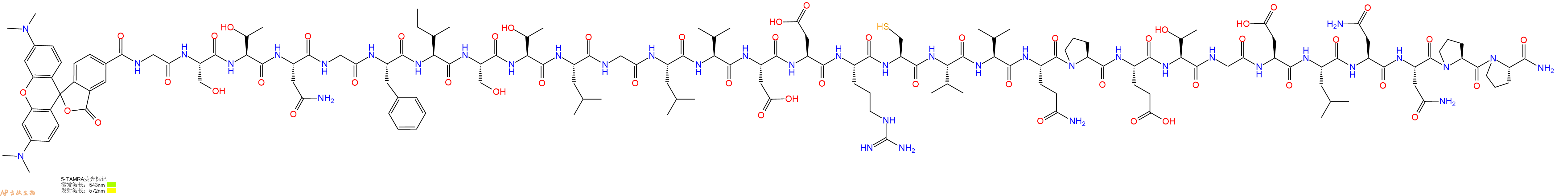 专肽生物产品5TAMRA-Gly-Ser-Thr-Asn-Gly-Phe-Ile-Ser-Thr-Leu-Gly-Leu-Val-Asp-Asp-Arg-Cys-Val-Val-Gln-Pro-Glu-Thr-Gly-Asp-Leu-Asn-Asn-Pro-Pro-CONH2