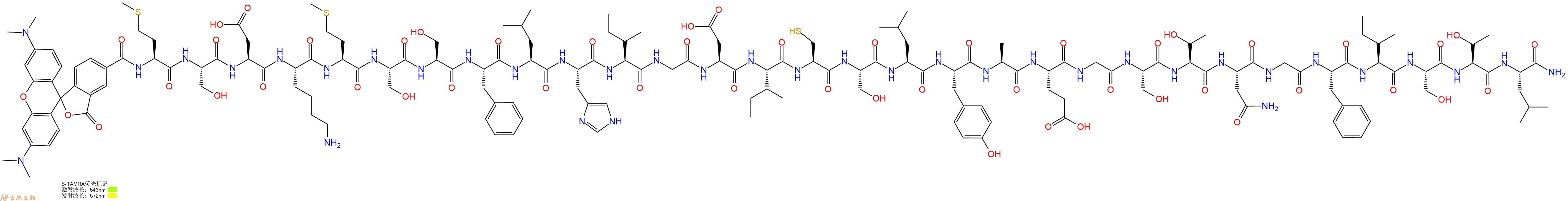 专肽生物产品5TAMRA-Met-Ser-Asp-Lys-Met-Ser-Ser-Phe-Leu-His-Ile-Gly-Asp-Ile-Cys-Ser-Leu-Tyr-Ala-Glu-Gly-Ser-Thr-Asn-Gly-Phe-Ile-Ser-Thr-Leu-CONH2