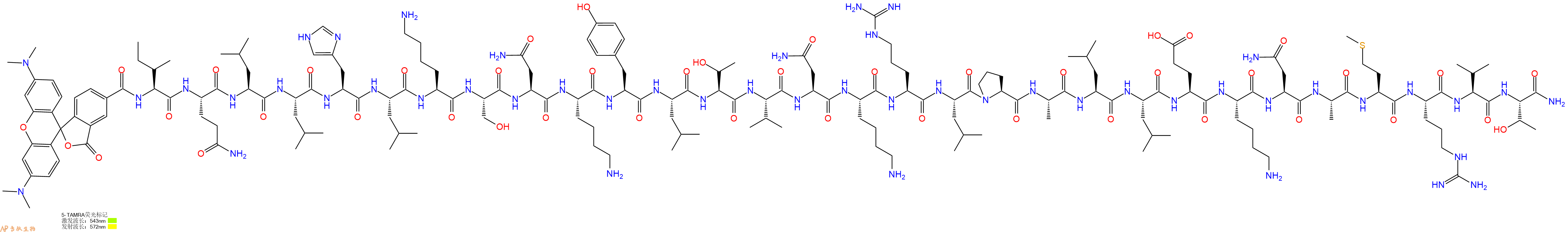 专肽生物产品5TAMRA-Ile-Gln-Leu-Leu-His-Leu-Lys-Ser-Asn-Lys-Tyr-Leu-Thr-Val-Asn-Lys-Arg-Leu-Pro-Ala-Leu-Leu-Glu-Lys-Asn-Ala-Met-Arg-Val-Thr-CONH2