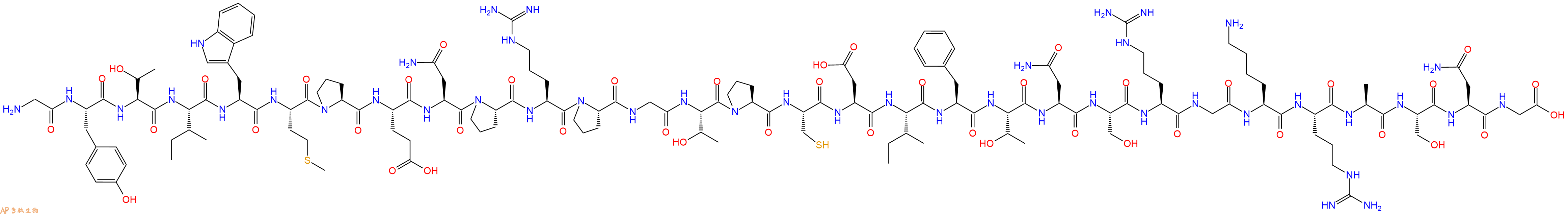 专肽生物产品H2N-Gly-Tyr-Thr-Ile-Trp-Met-Pro-Glu-Asn-Pro-Arg-Pro-Gly-Thr-Pro-Cys-Asp-Ile-Phe-Thr-Asn-Ser-Arg-Gly-Lys-Arg-Ala-Ser-Asn-Gly-OH