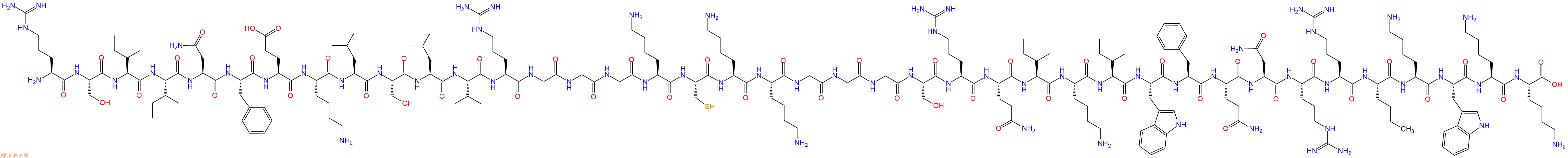 专肽生物产品H2N-Arg-Ser-Ile-Ile-Asn-Phe-Glu-Lys-Leu-Ser-Leu-Val-Arg-Gly-Gly-Gly-Lys-Cys-Lys-Lys-Gly-Gly-Gly-Ser-Arg-Gln-Ile-Lys-Ile-Trp-Phe-Gln-Asn-Arg-Arg-Nle-Lys-Trp-Lys-Lys-OH