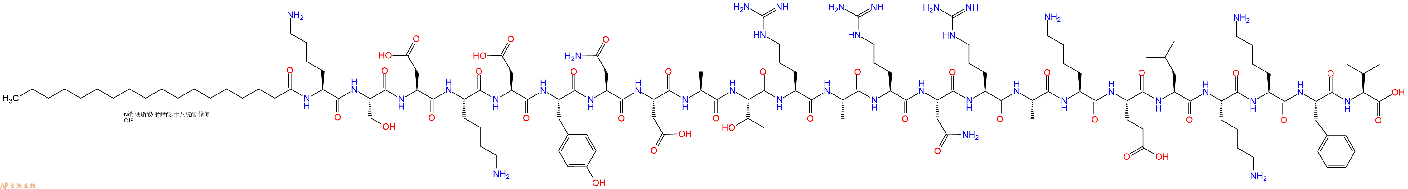 专肽生物产品Stearoyl-Lys-Ser-Asp-Lys-Asp-Tyr-Asn-Asp-Ala-Thr-Arg-Ala-Arg-Asn-Arg-Ala-Lys-Glu-Leu-Lys-Lys-Phe-Val-OH