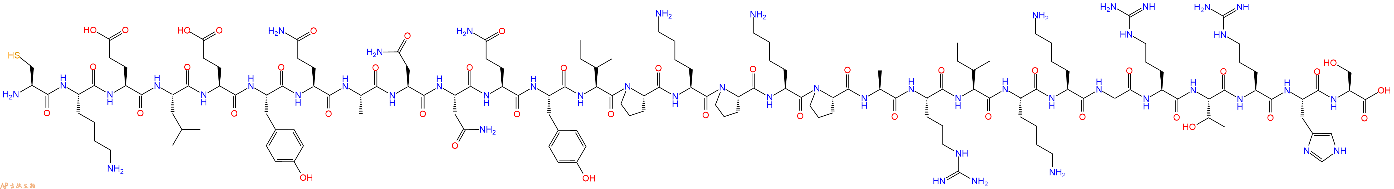 专肽生物产品H2N-Cys-Lys-Glu-Leu-Glu-Tyr-Gln-Ala-Asn-Asn-Gln-Tyr-Ile-Pro-Lys-Pro-Lys-Pro-Ala-Arg-Ile-Lys-Lys-Gly-Arg-Thr-Arg-His-Ser-OH