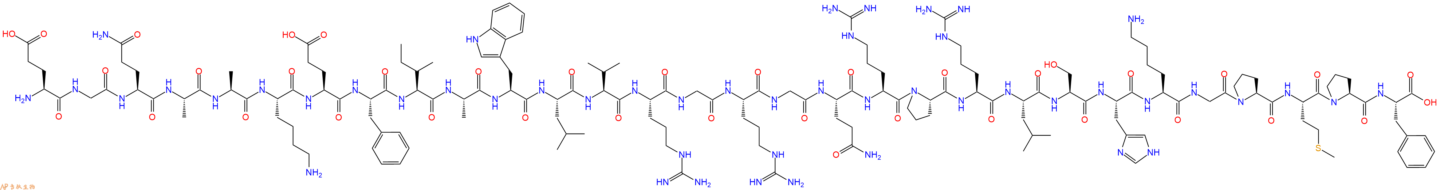 专肽生物产品H2N-Glu-Gly-Gln-Ala-Ala-Lys-Glu-Phe-Ile-Ala-Trp-Leu-Val-Arg-Gly-Arg-Gly-Gln-Arg-Pro-Arg-Leu-Ser-His-Lys-Gly-Pro-Met-Pro-Phe-OH