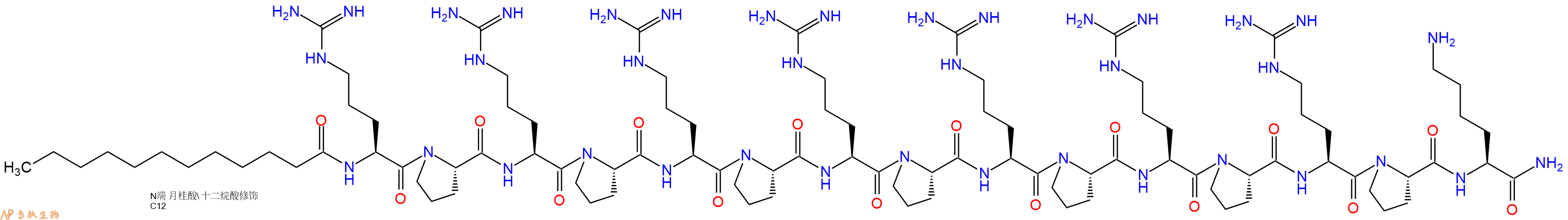 专肽生物产品Dodecanoicacid-Arg-Pro-Arg-Pro-Arg-Pro-Arg-Pro-Arg-Pro-Arg-Pro-Arg-Pro-Lys-CONH2