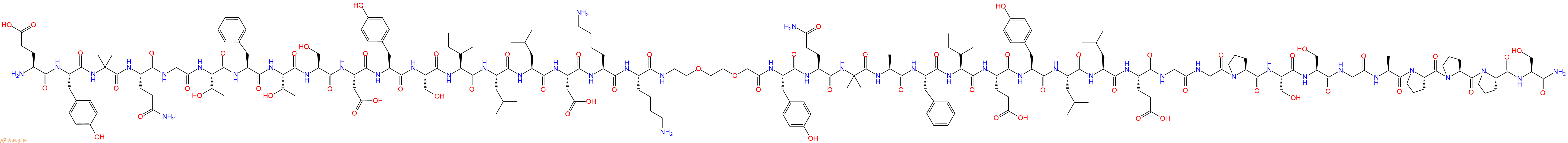 专肽生物产品H2N-Glu-Tyr-Aib-Gln-Gly-Thr-Phe-Thr-Ser-Asp-Tyr-Ser-Ile-Leu-Leu-Asp-Lys-Lys-AEEA-Tyr-Gln-Aib-Ala-Phe-Ile-Glu-Tyr-Leu-Leu-Glu-Gly-Gly-Pro-Ser-Ser-Gly-Ala-Pro-Pro-Pro-Ser-CONH2