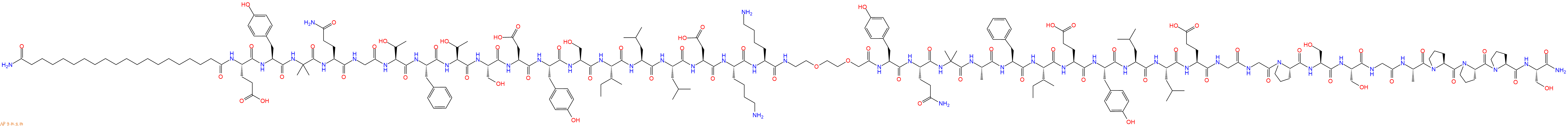 专肽生物产品H2N-C20-Glu-Tyr-Aib-Gln-Gly-Thr-Phe-Thr-Ser-Asp-Tyr-Ser-Ile-Leu-Leu-Asp-Lys-Lys-AEEA-Tyr-Gln-Aib-Ala-Phe-Ile-Glu-Tyr-Leu-Leu-Glu-Gly-Gly-Pro-Ser-Ser-Gly-Ala-Pro-Pro-Pro-Ser-CONH2