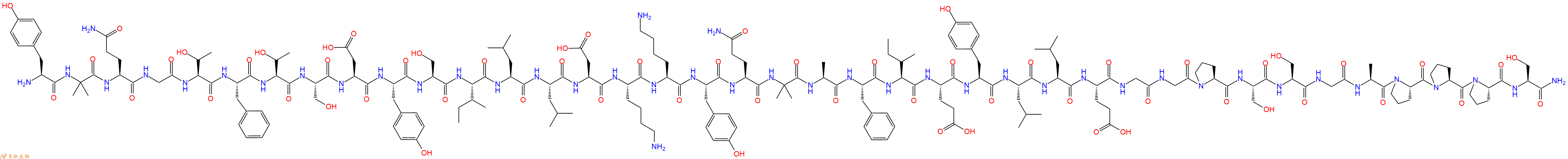 专肽生物产品H2N-Tyr-Aib-Gln-Gly-Thr-Phe-Thr-Ser-Asp-Tyr-Ser-Ile-Leu-Leu-Asp-Lys-Lys-Tyr-Gln-Aib-Ala-Phe-Ile-Glu-Tyr-Leu-Leu-Glu-Gly-Gly-Pro-Ser-Ser-Gly-Ala-Pro-Pro-Pro-Ser-CONH2