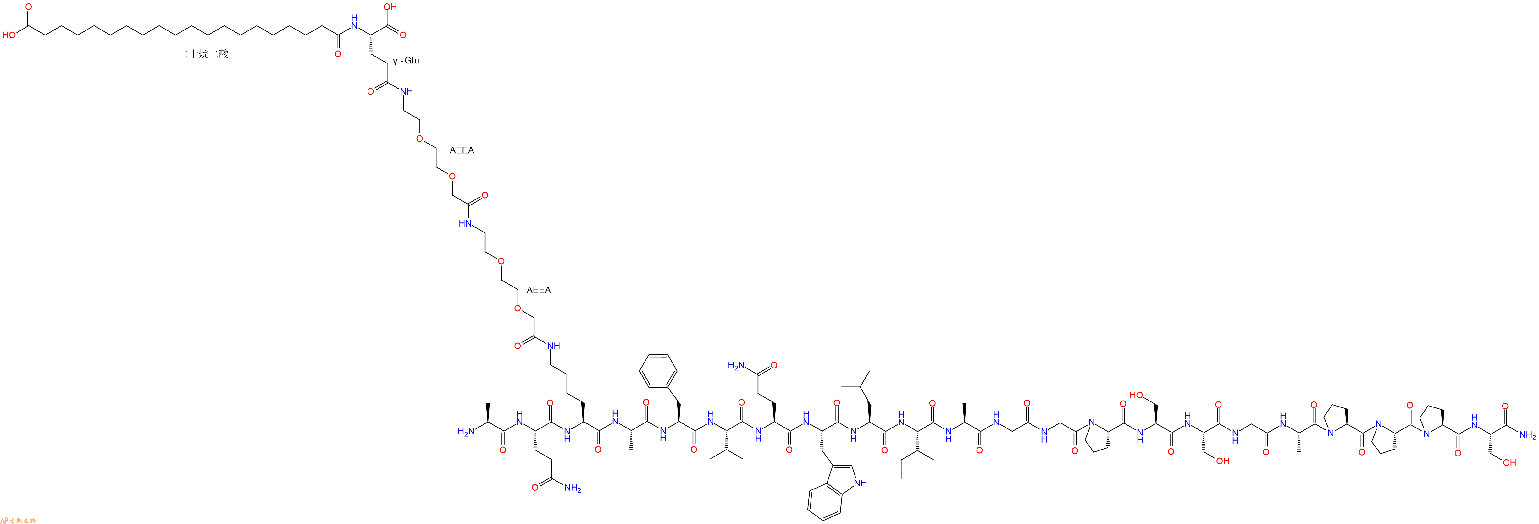 专肽生物产品H2N-Ala-Gln-Lys(AEEA_AEEA_&gamma;Glu_C20二酸)-Ala-Phe-Val-Gln-Trp-Leu-Ile-Ala-Gly-Gly-Pro-Ser-Ser-Gly-Ala-Pro-Pro-Pro-Ser-CONH2