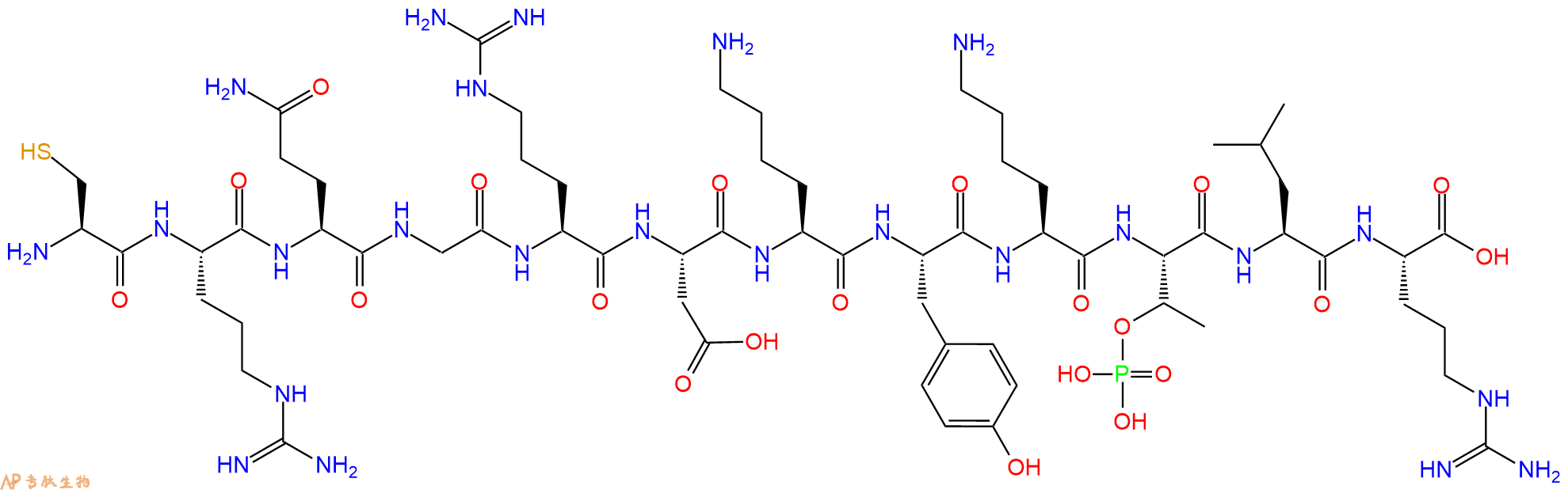 专肽生物产品H2N-Cys-Arg-Gln-Gly-Arg-Asp-Lys-Tyr-Lys-pThr-Leu-Arg-OH
