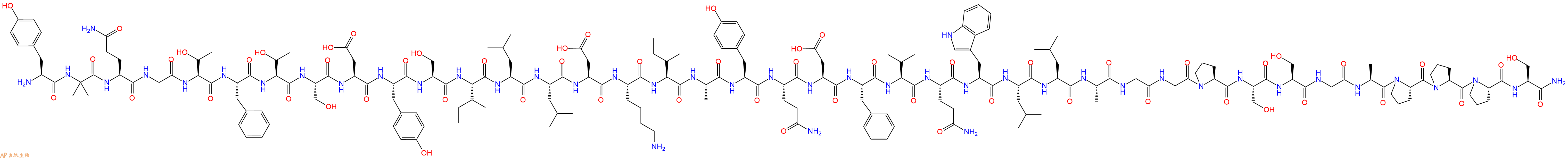 专肽生物产品H2N-Tyr-Aib-Gln-Gly-Thr-Phe-Thr-Ser-Asp-Tyr-Ser-Ile-Leu-Leu-Asp-Lys-Ile-Ala-Tyr-Gln-Asp-Phe-Val-Gln-Trp-Leu-Leu-Ala-Gly-Gly-Pro-Ser-Ser-Gly-Ala-Pro-Pro-Pro-Ser-CONH2