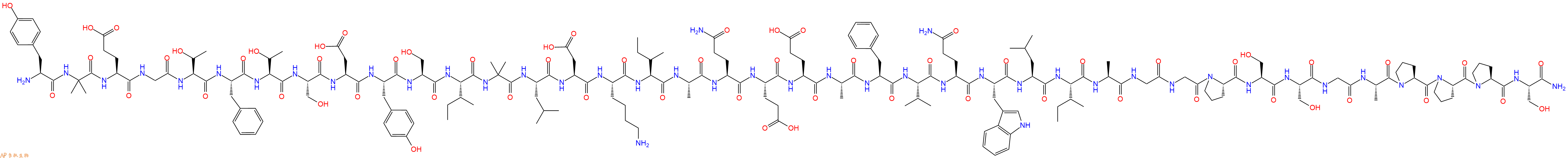 专肽生物产品H2N-Tyr-Aib-Glu-Gly-Thr-Phe-Thr-Ser-Asp-Tyr-Ser-Ile-Aib-Leu-Asp-Lys-Ile-Ala-Gln-Glu-Glu-Ala-Phe-Val-Gln-Trp-Leu-Ile-Ala-Gly-Gly-Pro-Ser-Ser-Gly-Ala-Pro-Pro-Pro-Ser-CONH2