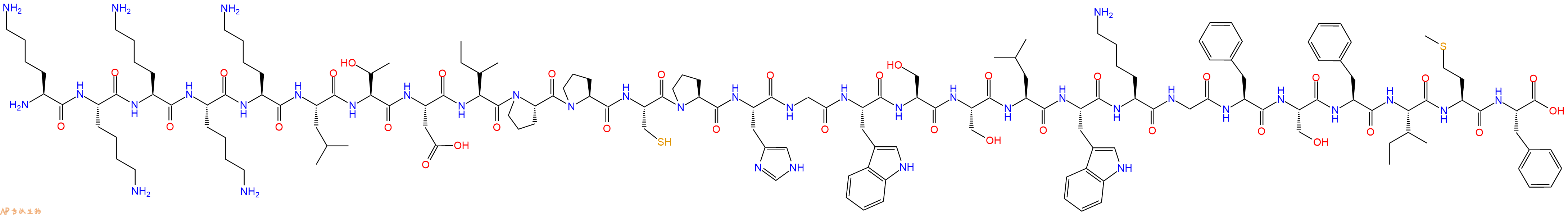 专肽生物产品H2N-Lys-Lys-Lys-Lys-Lys-Leu-Thr-Asp-Ile-Pro-Pro-Cys-Pro-His-Gly-Trp-Ser-Ser-Leu-Trp-Lys-Gly-Phe-Ser-Phe-Ile-Met-Phe-OH
