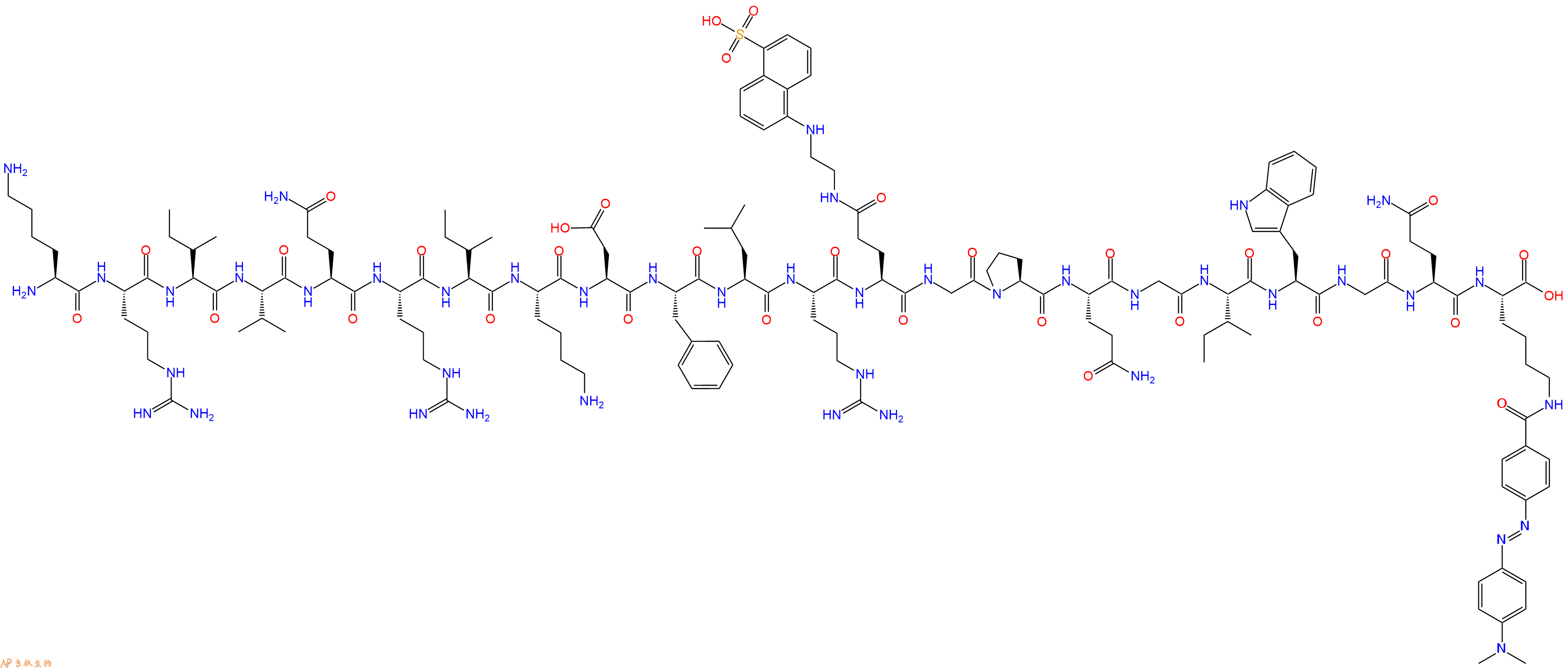 专肽生物产品H2N-Lys-Arg-Ile-Val-Gln-Arg-Ile-Lys-Asp-Phe-Leu-Arg-Glu(Edans)-Gly-Pro-Gln-Gly-Ile-Trp-Gly-Gln-Lys(Dabcyl)-OH