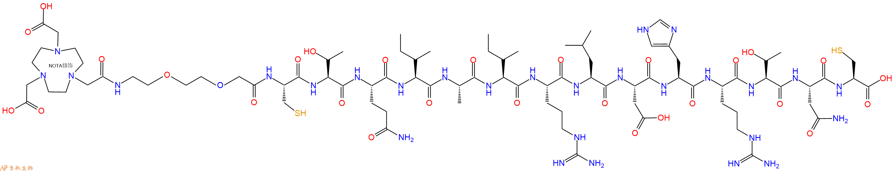 专肽生物产品NOTA-PEG2-Cys-Thr-Gln-Ile-Ala-Ile-Arg-Leu-Asp-His-Arg-Thr-Asn-Cys