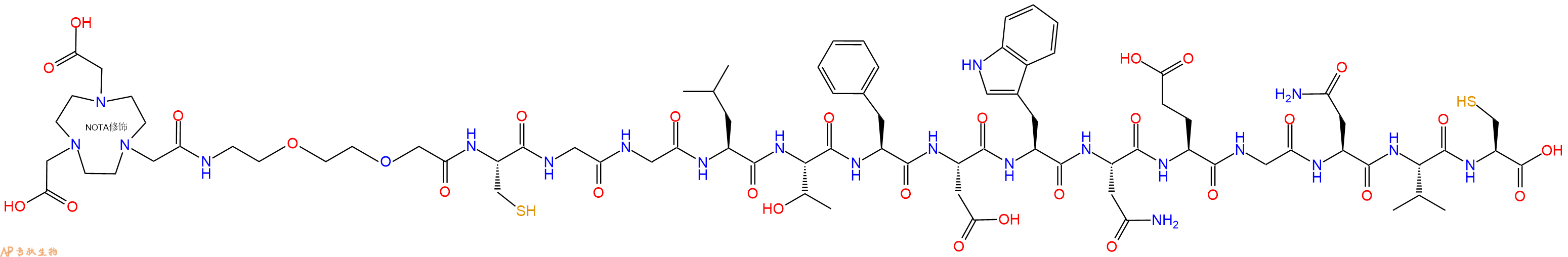 专肽生物产品NOTA-PEG2-Cys-Gly-Gly-Leu-Thr-Phe-Asp-Trp-Asn-Glu-Gly-Asn-Val-Cys