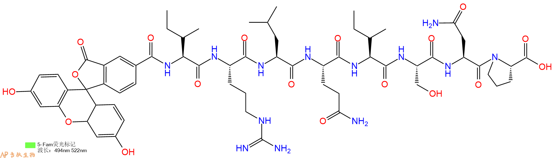 专肽生物产品5FAM-Ile-Arg-Leu-Gln-Ile-Ser-Asn-Pro-OH
