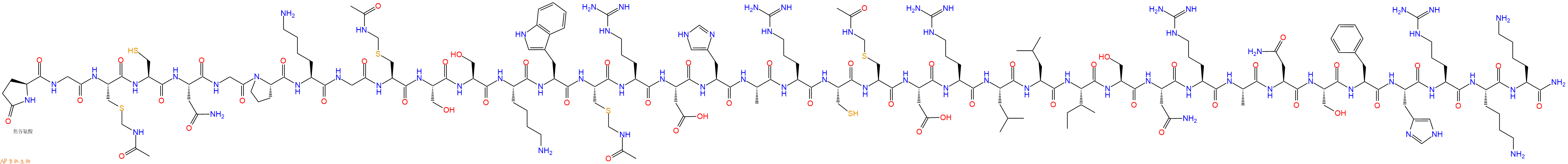 专肽生物产品Pyr-Gly-Cys(Acm)-Cys-Asn-Gly-Pro-Lys-Gly-Cys(Acm)-Ser-Ser-Lys-Trp-Cys(Acm)-Arg-Asp-His-Ala-Arg-Cys-Cys(Acm)-Asp-Arg-Leu-Leu-Ile-Ser-Asn-Arg-Ala-Asn-Ser-Phe-His-Arg-Lys-Lys-CONH2