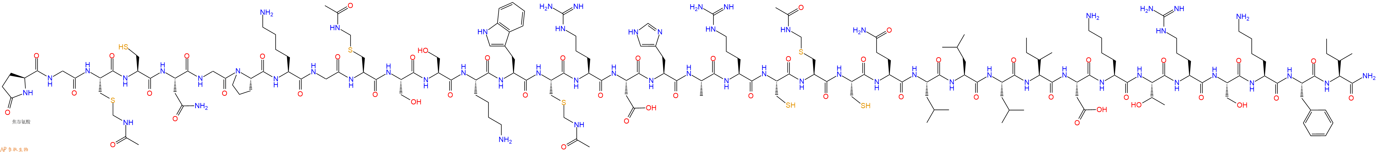 专肽生物产品Pyr-Gly-Cys(Acm)-Cys-Asn-Gly-Pro-Lys-Gly-Cys(Acm)-Ser-Ser-Lys-Trp-Cys(Acm)-Arg-Asp-His-Ala-Arg-Cys-Cys(Acm)-Cys-Gln-Leu-Leu-Leu-Ile-Asp-Lys-Thr-Arg-Ser-Lys-Phe-Ile-CONH2