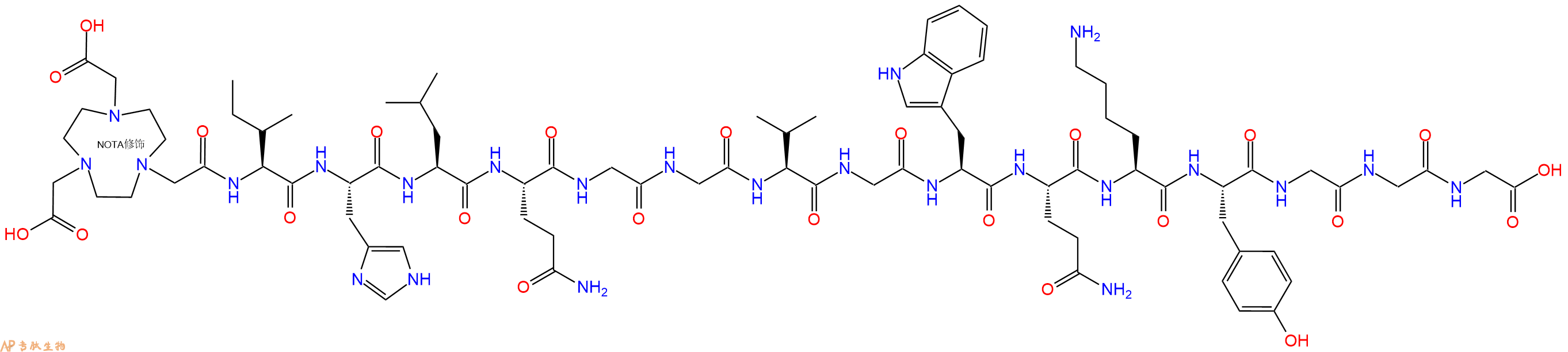 专肽生物产品NOTA-Ile-His-Leu-Gln-Gly-Gly-Val-Gly-Trp-Gln-Lys-Tyr-Gly-Gly-Gly-OH