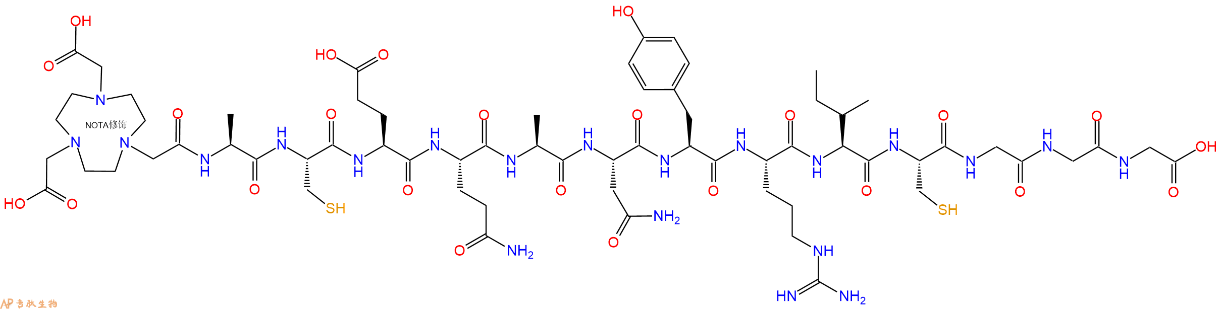 专肽生物产品NOTA-Ala-Cys-Glu-Gln-Ala-Asn-Tyr-Arg-Ile-Cys-Gly-Gly-Gly-OH