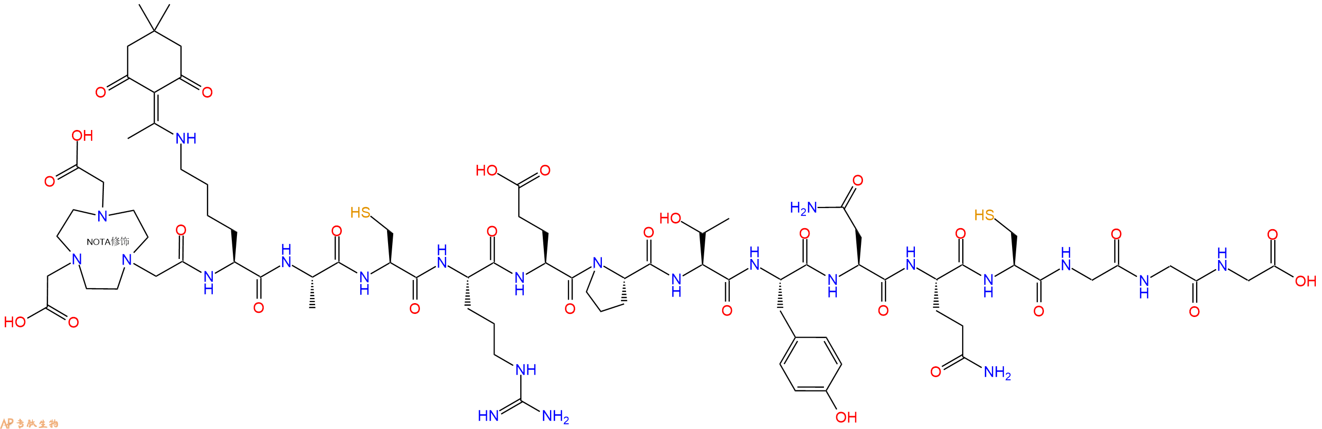 专肽生物产品NOTA-Lys(Dde)-Ala-Cys-Arg-Glu-Pro-Thr-Tyr-Asn-Gln-Cys-Gly-Gly-Gly-OH
