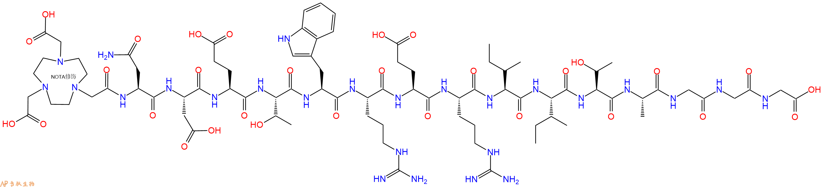 专肽生物产品NOTA-Asn-Asp-Glu-Thr-Trp-Arg-Glu-Arg-Ile-Ile-Thr-Ala-Gly-Gly-Gly-OH