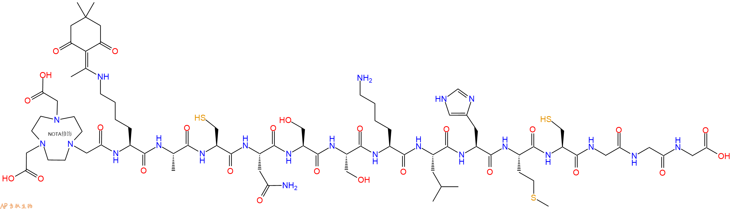 专肽生物产品NOTA-Lys(Dde)-Ala-Cys-Asn-Ser-Ser-Lys-Leu-His-Met-Cys-Gly-Gly-Gly-OH