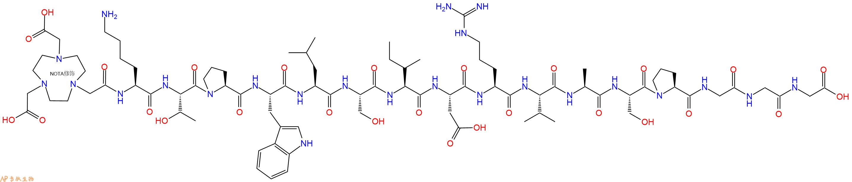 专肽生物产品NOTA-Lys-Thr-Pro-Trp-Leu-Ser-Ile-Asp-Arg-Val-Ala-Ser-Pro-Gly-Gly-Gly-OH