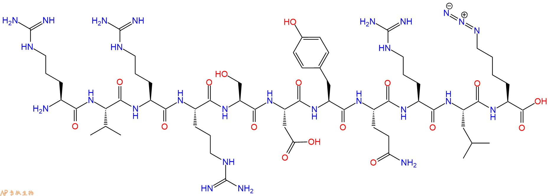 专肽生物产品H2N-Arg-Val-Arg-Arg-Ser-Asp-Tyr-Gln-Arg-Leu-Lys(N3)-OH