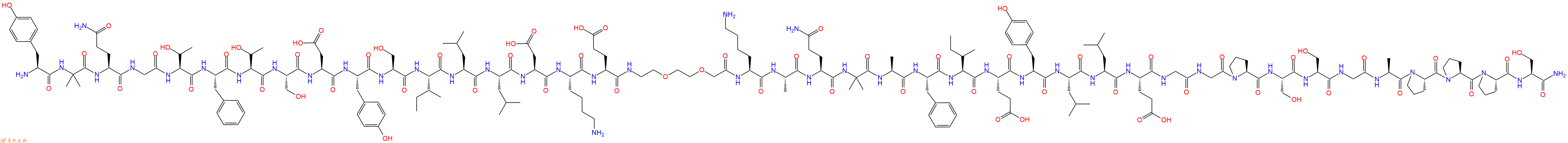 专肽生物产品H2N-Tyr-Aib-Gln-Gly-Thr-Phe-Thr-Ser-Asp-Tyr-Ser-Ile-Leu-Leu-Asp-Lys-Glu-AEEA-Lys-Ala-Gln-Aib-Ala-Phe-Ile-Glu-Tyr-Leu-Leu-Glu-Gly-Gly-Pro-Ser-Ser-Gly-Ala-Pro-Pro-Pro-Ser-CONH2