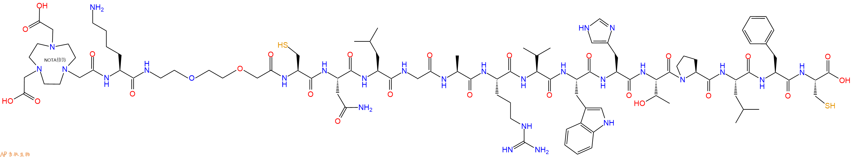 专肽生物产品NOTA-Lys-PEG2-Cys-Asn-Leu-Gly-Ala-Arg-Val-Trp-His-Thr-Pro-Leu-Phe-Cys