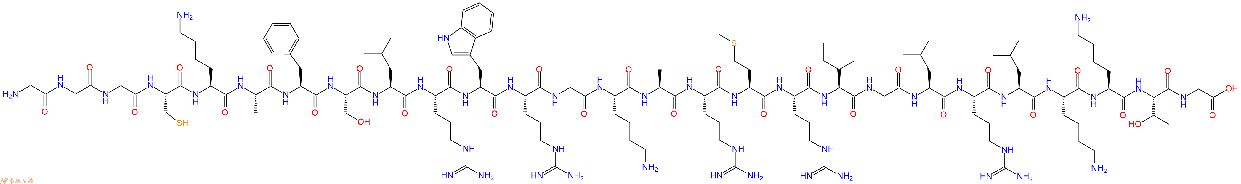 专肽生物产品H2N-Gly-Gly-Gly-Cys-Lys-Ala-Phe-Ser-Leu-Arg-Trp-Arg-Gly-Lys-Ala-Arg-Met-Arg-Ile-Gly-Leu-Arg-Leu-Lys-Lys-Thr-Gly-OH
