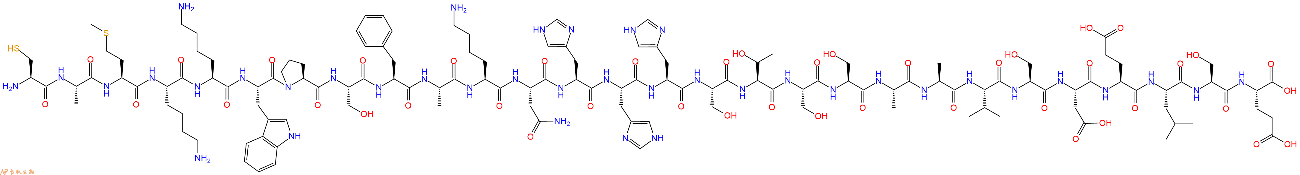 专肽生物产品H2N-Cys-Ala-Met-Lys-Lys-Trp-Pro-Ser-Phe-Ala-Lys-Asn-His-His-His-Ser-Thr-Ser-Ser-Ala-Ala-Val-Ser-Asp-Glu-Leu-Ser-Glu-OH