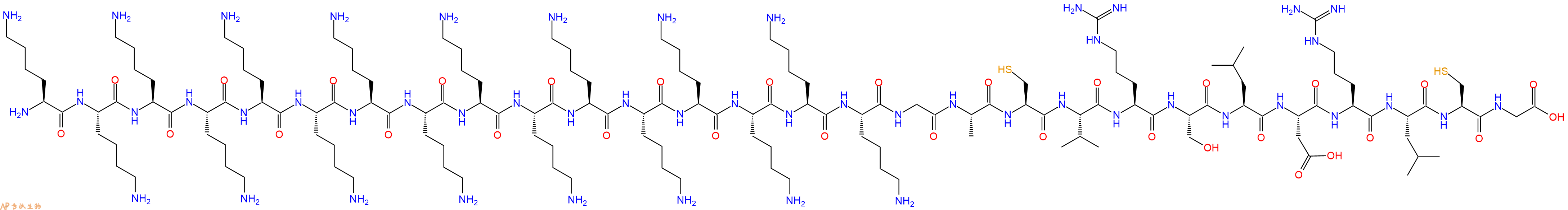 专肽生物产品H2N-Lys-Lys-Lys-Lys-Lys-Lys-Lys-Lys-Lys-Lys-Lys-Lys-Lys-Lys-Lys-Lys-Gly-Ala-Cys-Val-Arg-Ser-Leu-Asp-Arg-Leu-Cys-Gly-OH