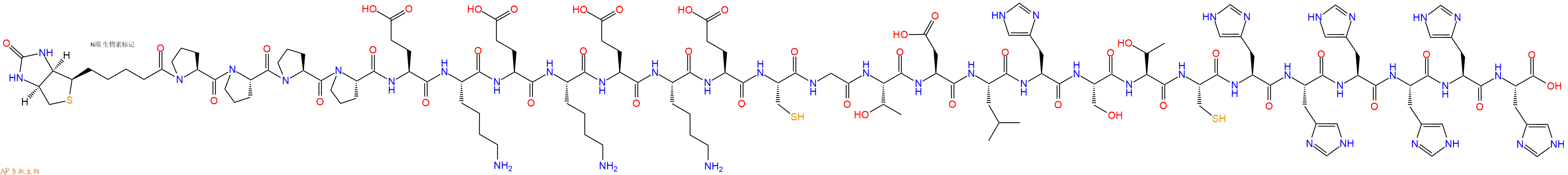 专肽生物产品Biotinyl-Pro-Pro-Pro-Pro-Glu-Lys-Glu-Lys-Glu-Lys-Glu-Cys-Gly-Thr-Asp-Leu-His-Ser-Thr-Cys-His-His-His-His-His-His-OH