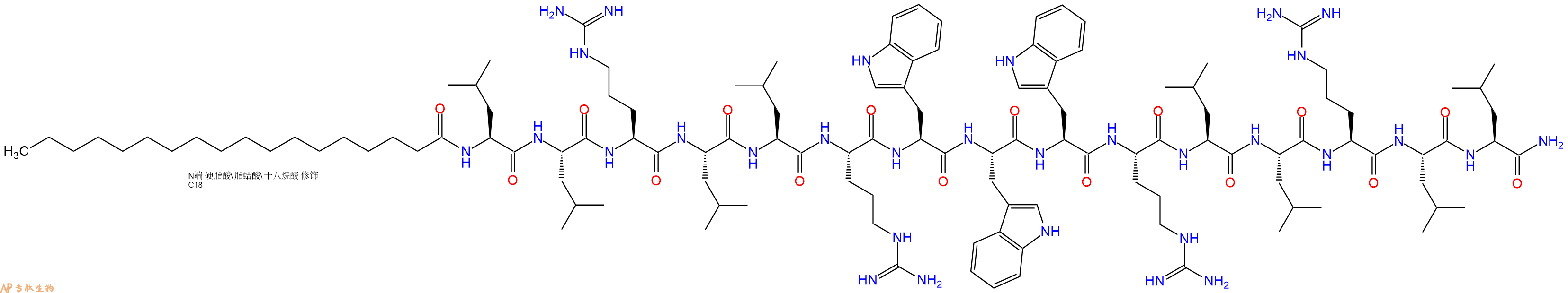 专肽生物产品Stearoyl-Leu-Leu-Arg-Leu-Leu-Arg-Trp-Trp-Trp-Arg-Leu-Leu-Arg-Leu-Leu-CONH2