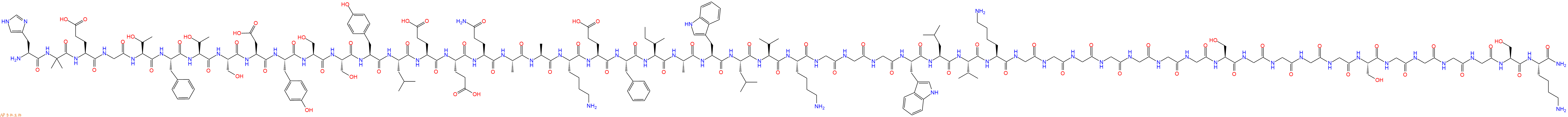 专肽生物产品H2N-His-Aib-Glu-Gly-Thr-Phe-Thr-Ser-Asp-Tyr-Ser-Ser-Tyr-Leu-Glu-Glu-Gln-Ala-Ala-Lys-Glu-Phe-Ile-Ala-Trp-Leu-Val-Lys-Gly-Gly-Gly-Trp-Leu-Val-Lys-Gly-Gly-Gly-Gly-Gly-Gly-Gly-Ser-Gly-Gly-Gly-Gly-Ser-Gly-Gly-Gly-Gly-Ser-Lys-CONH2